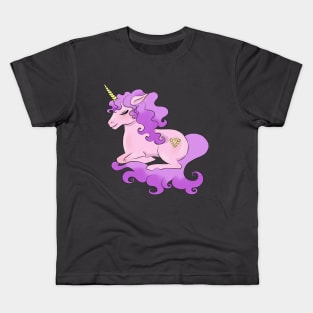 Purple and golden sparkle unicorn Kids T-Shirt